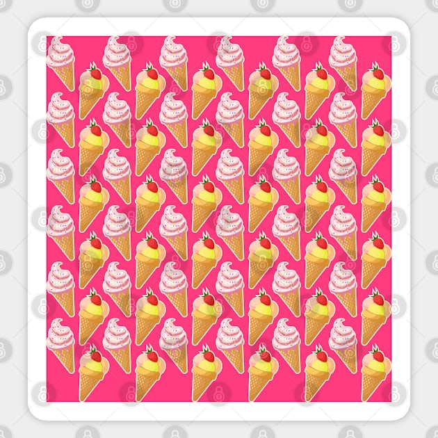 Kawaii pink pattern with strawberry ice cream Sticker by Cute-Design